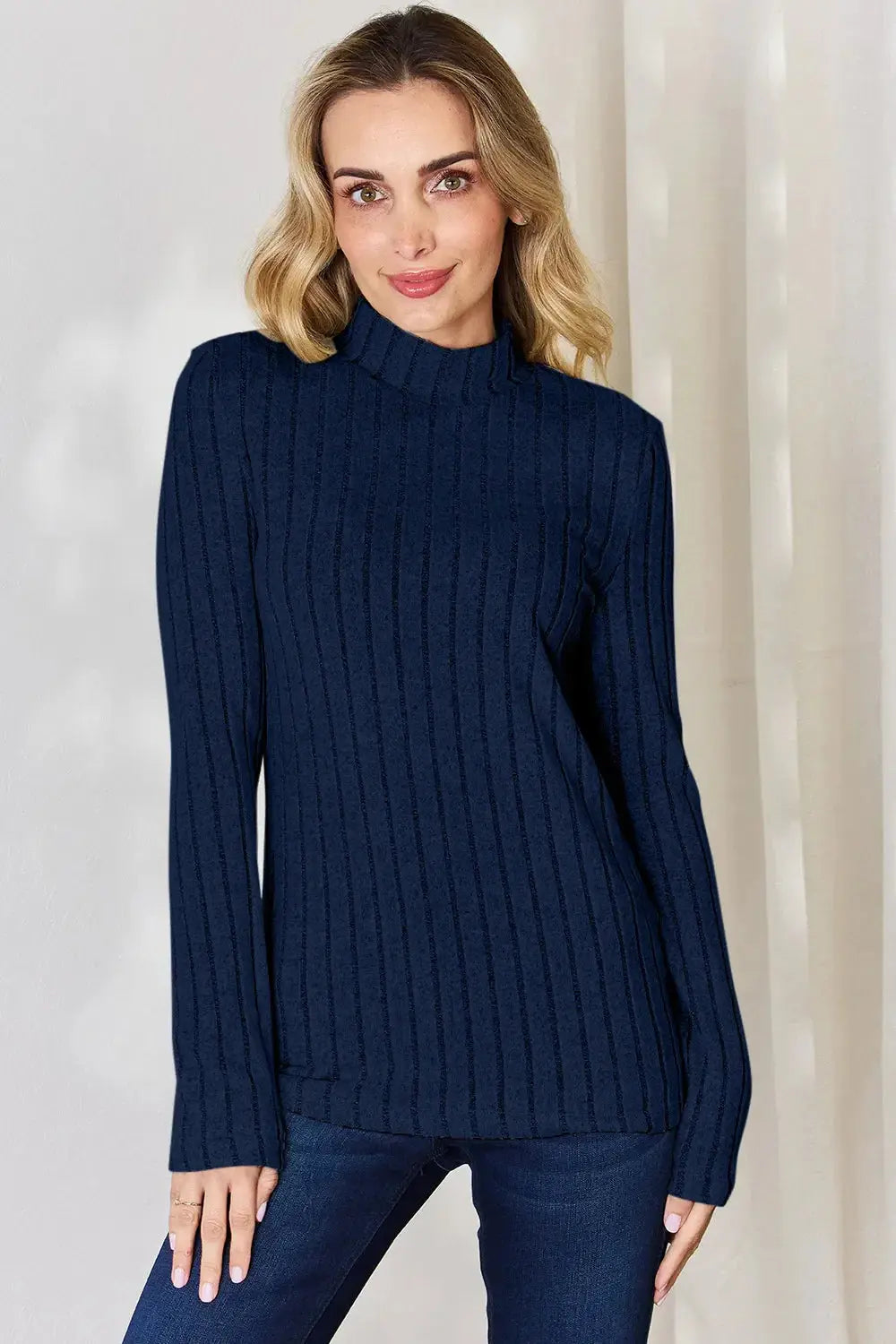 Basic Bae Full Size Ribbed Mock Neck Long Sleeve T-Shirt - Love Salve